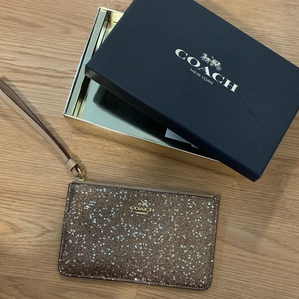 Coach Brown Glitter Wristlet